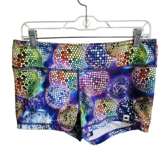 Wodbottom Size XL Crossfit Shortie Shorts Purple Disco Ball Print Gym Workout - Picture 1 of 4